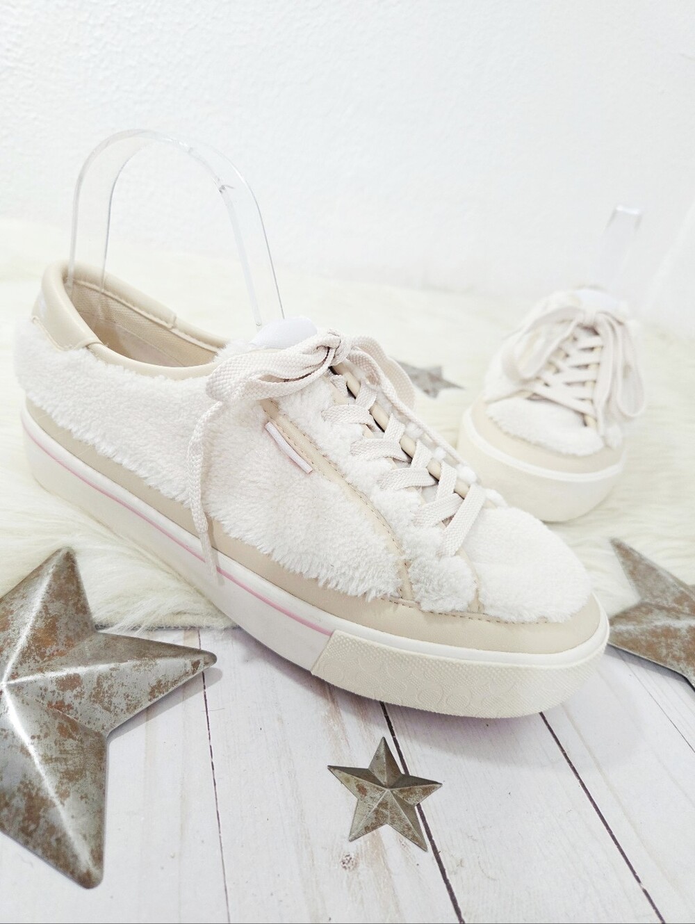 COACH Citysole Shearling Platform Sneakers ivory pink women's size 7 MSRP$175